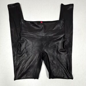 Spanx‎ Black Faux Leather Leggings Small High Waist Shiny Stretch Athleisure EUC
